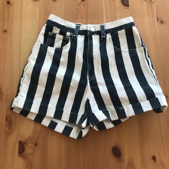 American Apparel Striped High Waist Shorts - Picture 2 of 8